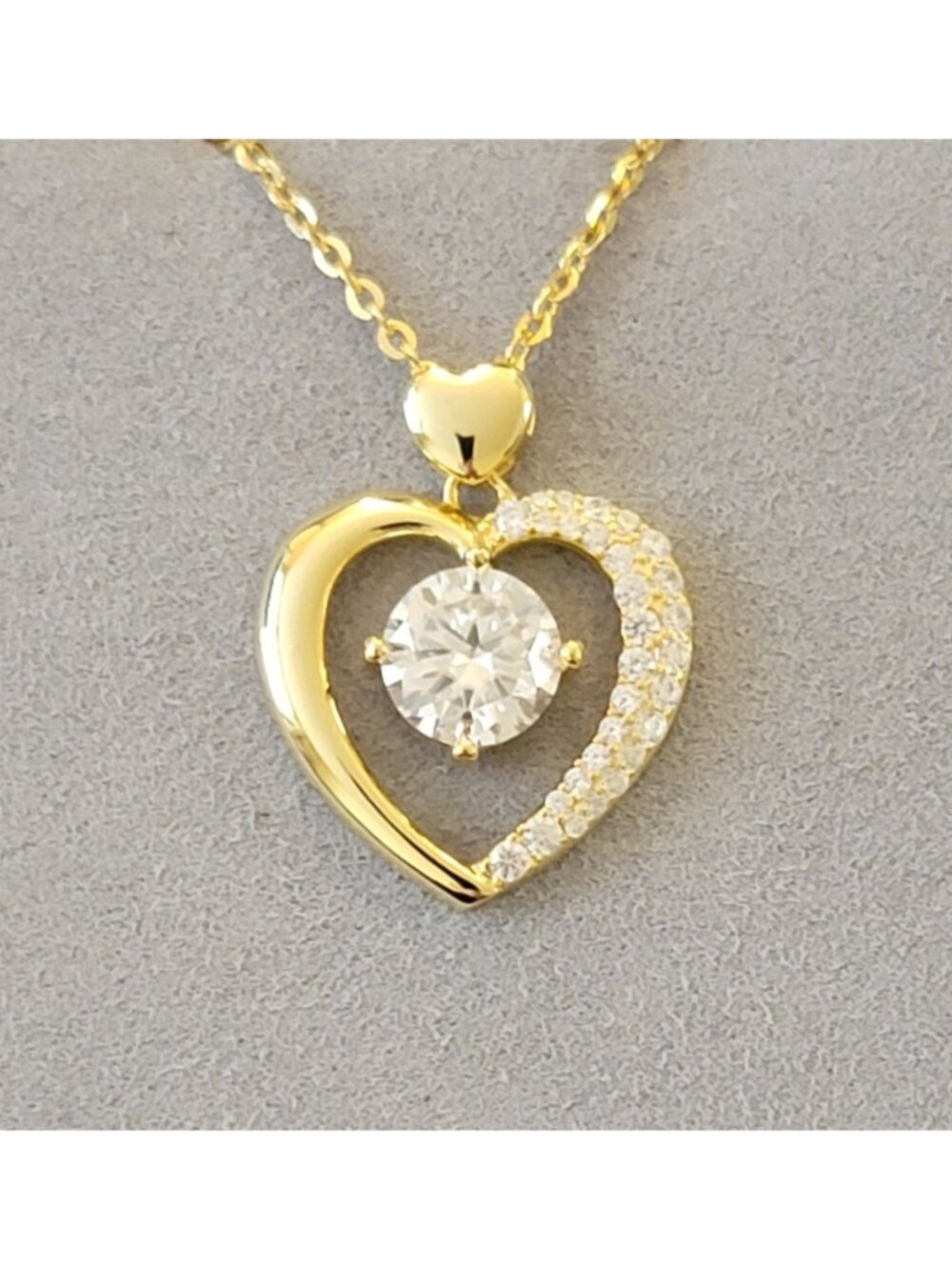Beam & Bask 2ct Moissanite LOVE Heart Necklace 18K Gold Plated NWT